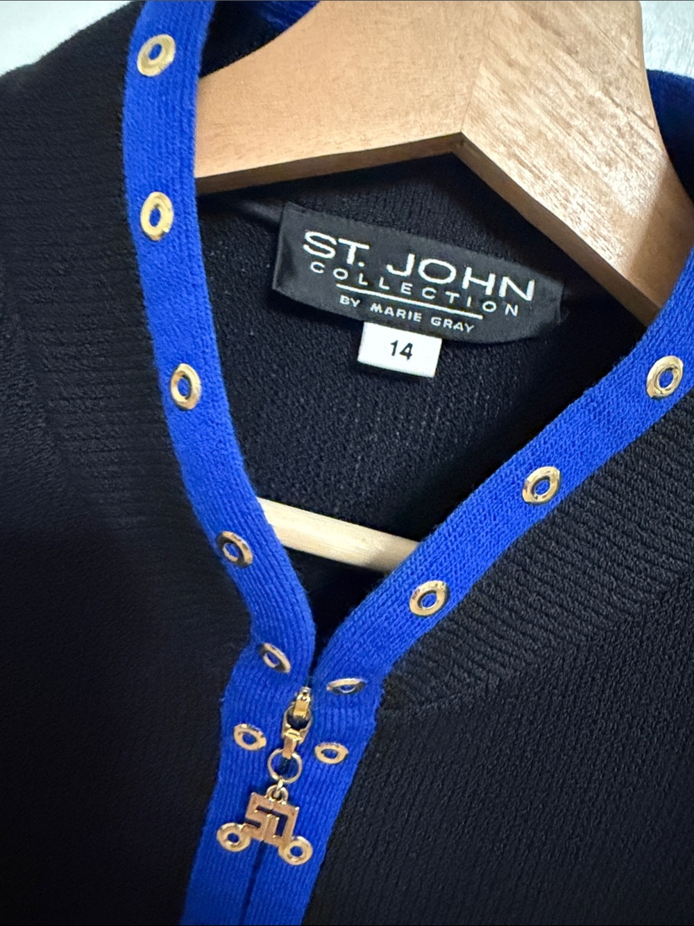 St. John Black Jacket with Royal Blue Trim - Picture 2 of 9